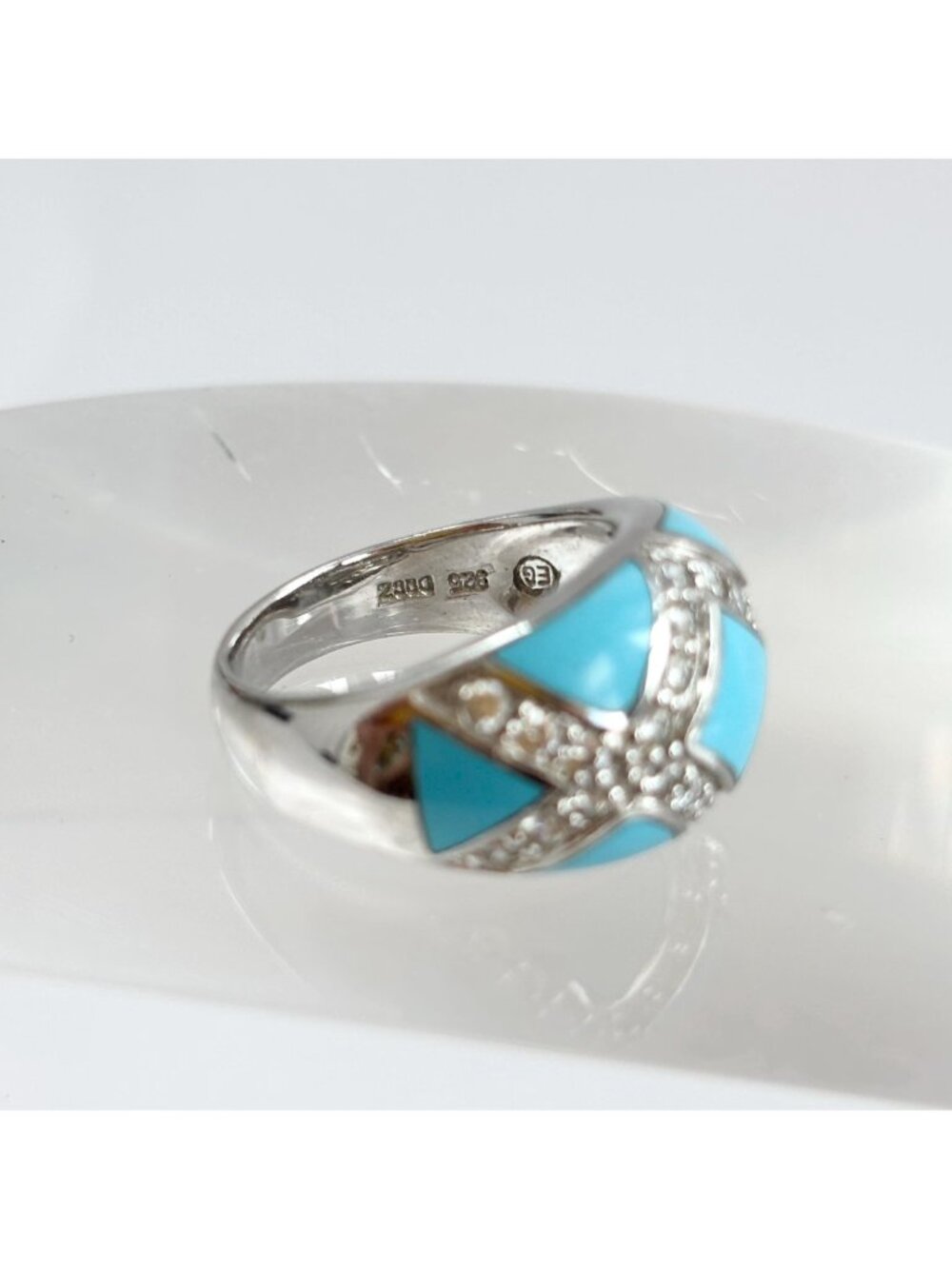 Sleeping Beauty Turquoise Geometric Sterling Silver 925 Vintage Ring - sz 7.75 - Picture 8 of 14